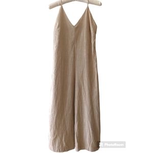 Wide leg jumpsuit Pres de Toi Neutral double V spaghetti straps ramie M…